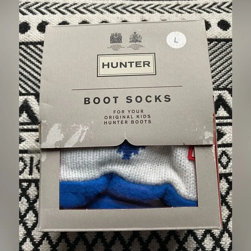 Hunter Kids Blue Fleece Boot Socks with Knitting